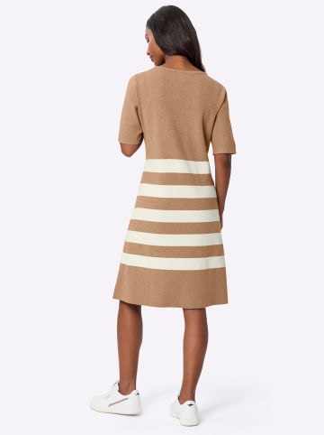 Heine Strickkleid in camel-ecru-geringelt