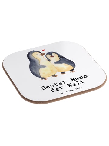 Mr. & Mrs. Panda Tisch-Untersetzer Pinguin Bester Mann der Welt ... in Weiß