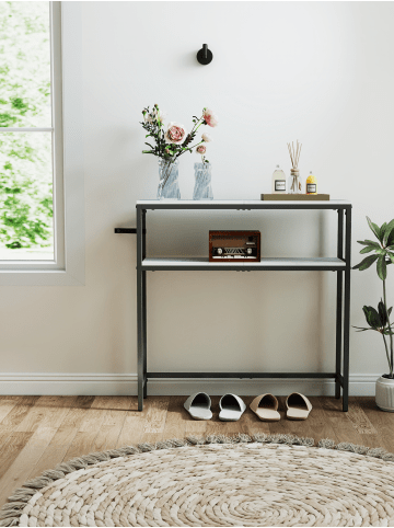 VASAGLE Flurtisch Barnet in Marmorweiß-Tintenschwarz - (B)80 x (H)80 x (T)20 cm