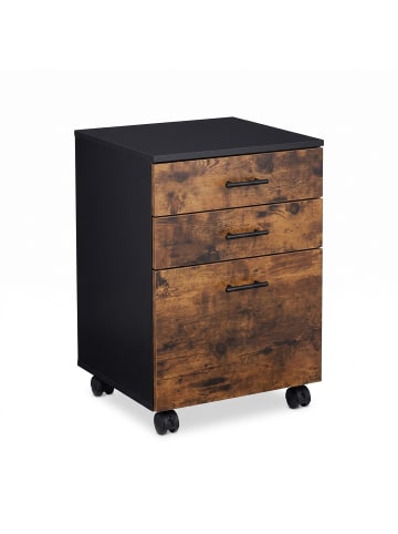 relaxdays Rollcontainer in Schwarz/ Braun - (B)40 x (H)57,5 x (T)40 cm