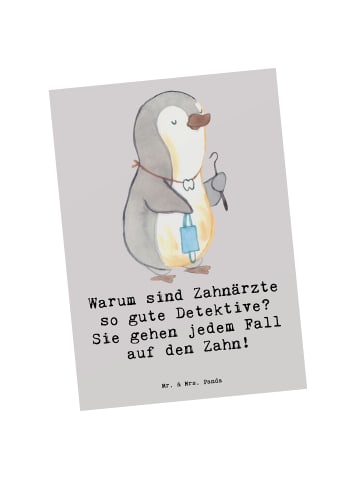 Mr. & Mrs. Panda Postkarte Zahnarzt Detektiv mit Spruch in Grau Pastell