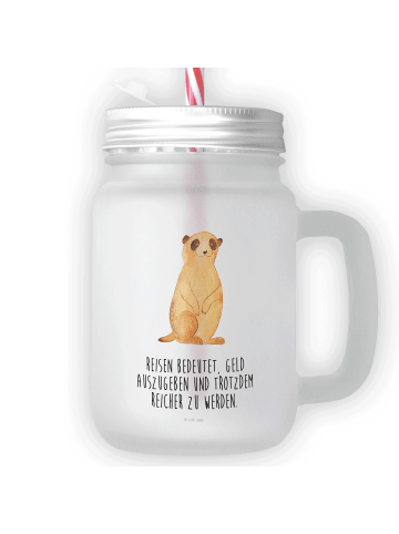Mr. & Mrs. Panda Trinkglas Mason Jar Erdmännchen mit Spruch in Transparent