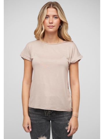 Cloud5ive Cloud5ive Viskose T-Shirt mit Ärmelumschlag und Rundhals in beige