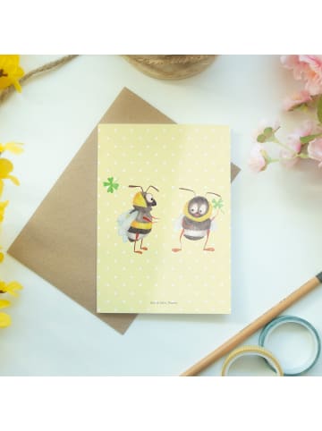 Mr. & Mrs. Panda Grußkarte Hummeln Kleeblatt ohne Spruch in Gelb Pastell