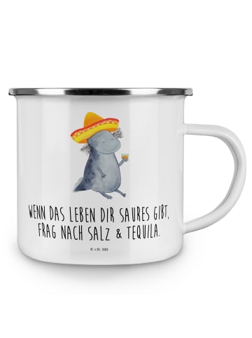 Mr. & Mrs. Panda Becher Emaille Axolotl Tequila mit Spruch in Weiß
