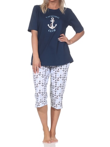 NORMANN Kurzarm Pyjama Schlafanzug Shorty Maritimer Look in marine