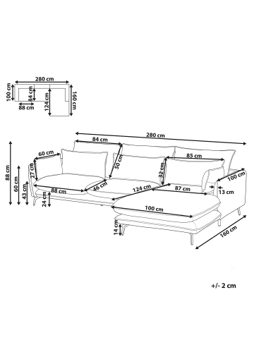 Beliani Ecksofa GALLO in Braun/Schwarz - (W) 280 x (H) 88 x (L) 160 cm