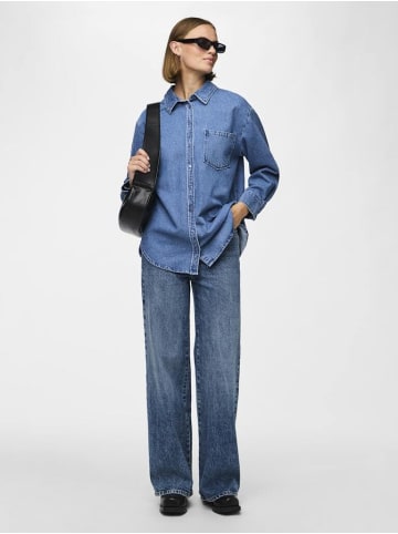 Pieces Langarmbluse in Medium Blue Denim