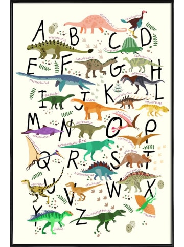 Juniqe Poster in Kunststoffrahmen "Dino Alphabet" in Bunt