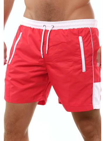 RESLAD Badehose Badeshort mit Reißverschluss in rot-weiß
