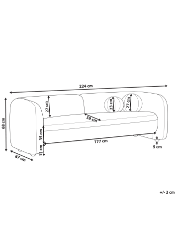 Beliani 3-tlg 3-Sitzer Sofa LEIREN in Braun