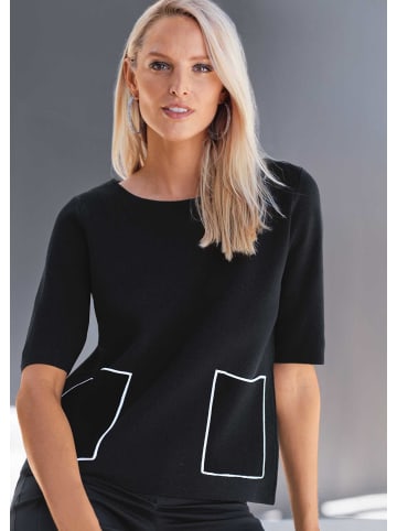 MADELEINE Eleganter Viskosepullover mit Rundhals in schwarz / weiß