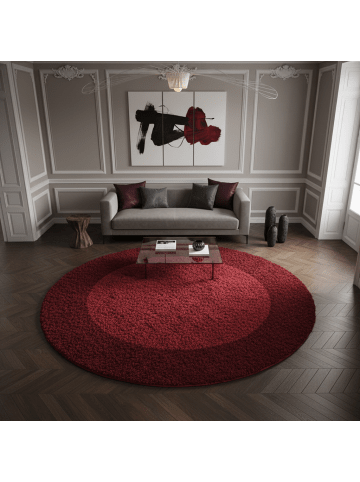 KADIMA DESIGN Teppich Hochflor Shaggy Waschbar Bordüre RHEIN Strapazierfähig in Rot