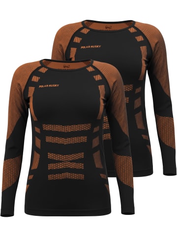 normani 2x Thermo-Langarmshirt UNISEX in Orange/Schwarz