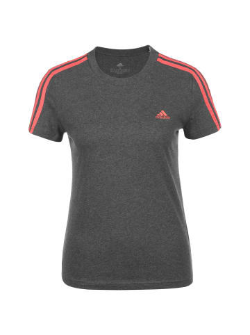 Adidas Sportswear T-Shirt Essentials Slim 3-Streifen in grau / rot