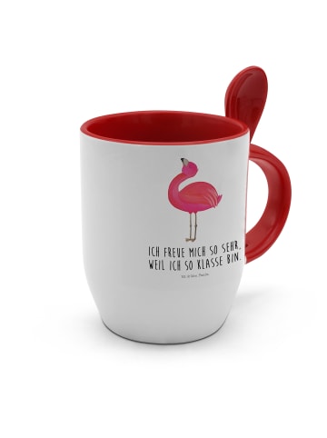 Mr. & Mrs. Panda Tasse mit Löffel Flamingo Stolz mit Spruch in Weiß