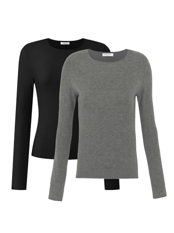 SASSYCLASSY Langarmshirt mit Kasmiranteil Set in Schwarz-Grau