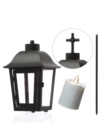 MARELIDA Laterne mit weißer Mini LED Kerze mit Sensor Grablaterne H: 51cm in schwarz