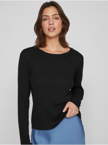 Vila Gerippter Longsleeve Pullover Feinstrick Sweater Shirt VIABELLA in Schwarz