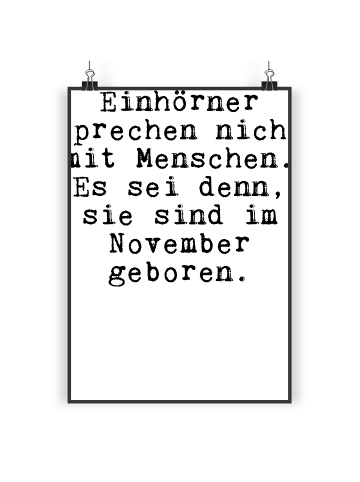 Mr. & Mrs. Panda Poster Einhörner sprechen nicht mit... mit Spruch in Schwarz