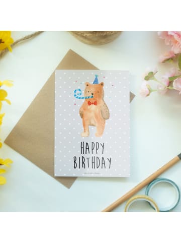 Mr. & Mrs. Panda Babykarte Bär Geburtstag mit Spruch in Grau Pastell
