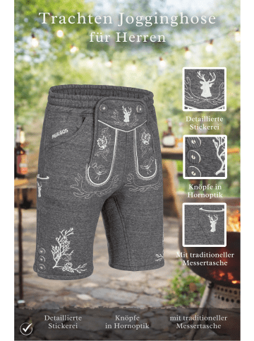 PAULGOS Jogginghose Design Trachten Lederhose Bermuda Shorts Kurz JOK3 in Dunkelgrau