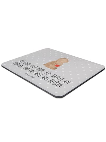 Mr. & Mrs. Panda Mousepad Bär Morgenkaffee mit Spruch in Grau Pastell