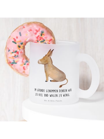 Mr. & Mrs. Panda Teetasse Glas Esel mit Spruch in Transparent