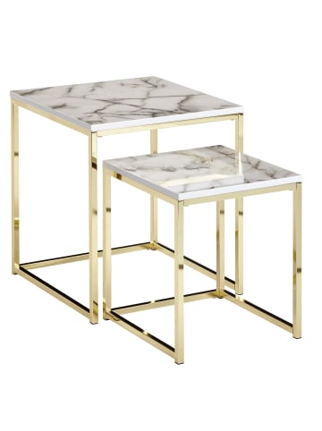 KADIMA DESIGN Design Beistelltisch 2er Set Marmor Optik Eckig, Couchtisch
