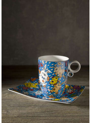 Goebel Künstlertasse mit Untertasse " Mauro Bergonzoli Magic Bunny Explosion " in Bunt