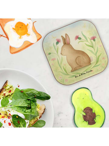 Mr. & Mrs. Panda Holzuntersetzer Hase Sitzen Design ohne Spruch in Weiß