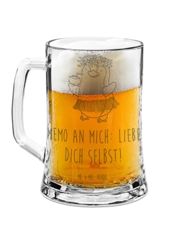 Mr. & Mrs. Panda Bierkrug Pinguin Kokosnuss mit Spruch in Transparent