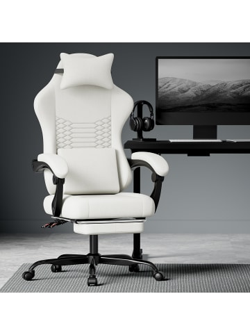 ABRIHOME Gaming Stuhl in Weiß mit Massage Kopfstütze Fußstütze