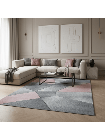 KADIMA DESIGN Teppich Kurzflor Waschbar Geometrisch ANDALO Strapazierfähig OEKO-TEX in Pink