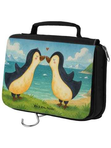 Mr. & Mrs. Panda Kulturbeutel Pinguine Kuss Design ohne Spruch in Weiß