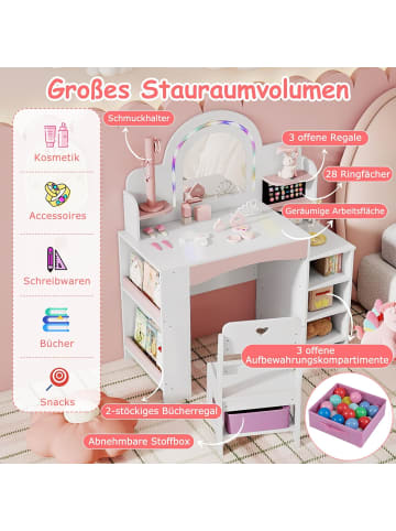 COSTWAY Schminktisch Kinder mit Beleuchtung ab 3 Jahren in Weiß