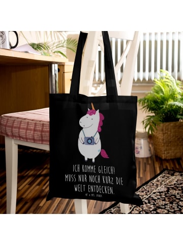 Mr. & Mrs. Panda Tote Bag Einhorn Fotograf mit Spruch in Schwarz
