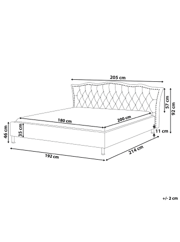 Beliani Doppelbett METZ in Weiß/Silber - (W) 205 x (H) 92 x (L) 214 cm