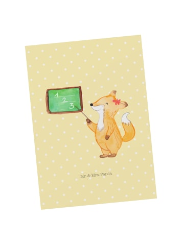 Mr. & Mrs. Panda Postkarte Fuchs Lehrerin ohne Spruch in Gelb Pastell