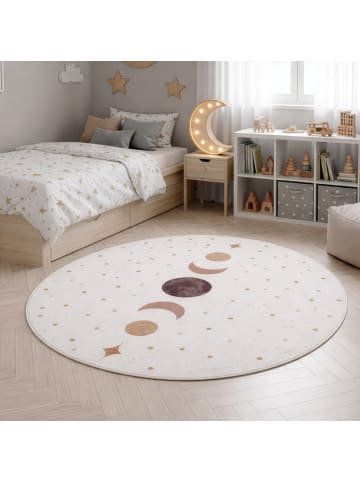 KADIMA DESIGN Kinderteppich Dinosaurier Waschbar Rutschfest Spielteppich in Creme