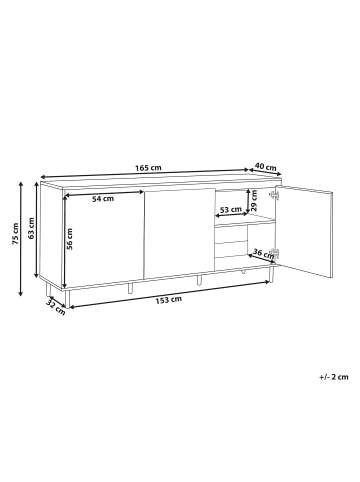 Beliani Sideboard NIKEA in Braun/Schwarz - (W) 165 x (H) 75 x (L) 40 cm
