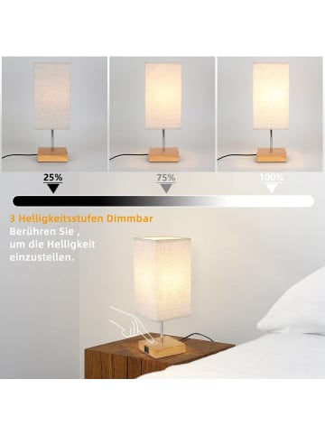 ZMH Tischleuchte in beige 1-flammige E27 rechteckig Touch Dimmbar