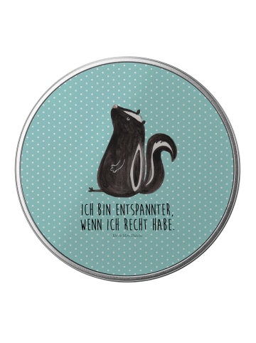 Mr. & Mrs. Panda Blechdose Stinktier Sitzen mit Spruch in Türkis Pastell