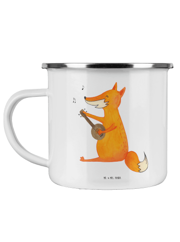 Mr. & Mrs. Panda Camping Emaille Tasse Fuchs Gitarre ohne Spruch in Weiß