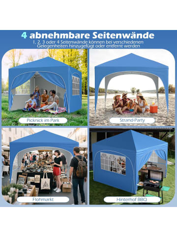 COSTWAY 3x3 m Faltpavillon mit 4 Seitenwänden in Blau