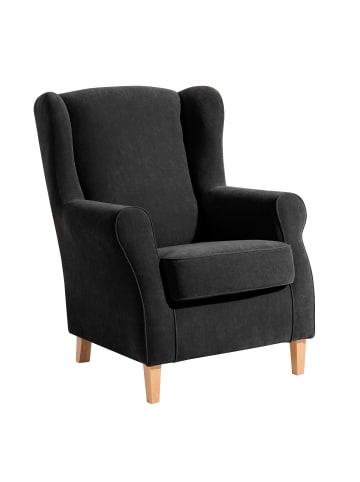 58 aufm Kessel OHRENSESSEL Karlen Bezug Veloursstoff Buche natur / schwarz