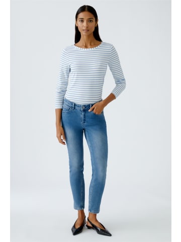 Oui Langarmshirt aus elastischer Baumwoll-Modal-Mischung in White Blue