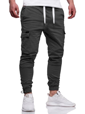 DAILY COTTON Cargohose - mit elastischem Bund Slim-Fit Jogger-Hose Jeanshose Stoffhose in Dunkelgrau