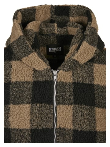 Urban Classics Urban Classics Damen Ladies Hooded Oversized Check Sherpa Jacket in softtaupe/black