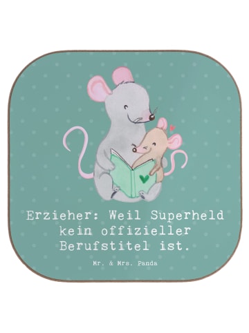 Mr. & Mrs. Panda Glasuntersetzer Erzieher Superheld mit Spruch in Meeresbrise